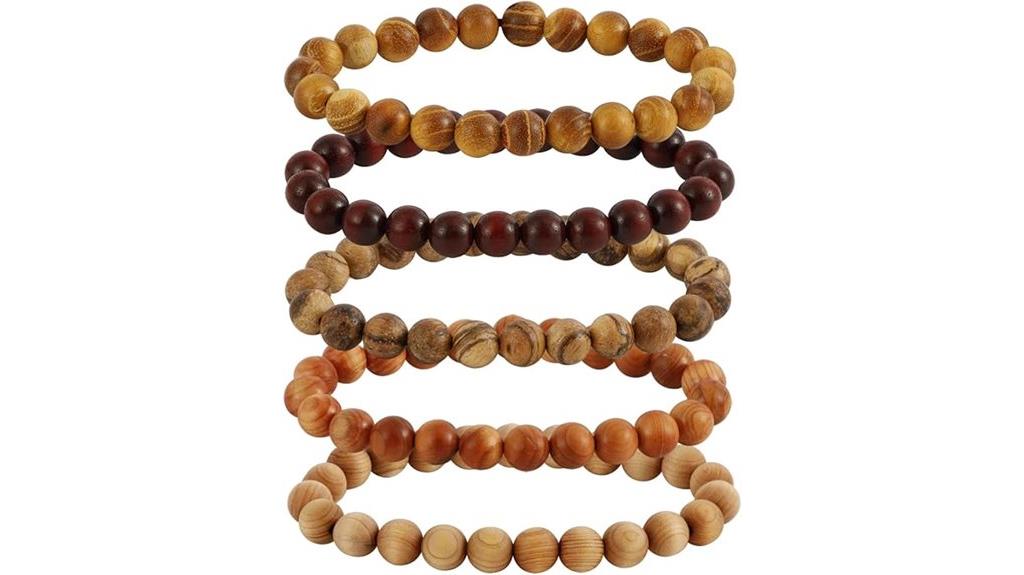 five sandalwood stretch bracelets