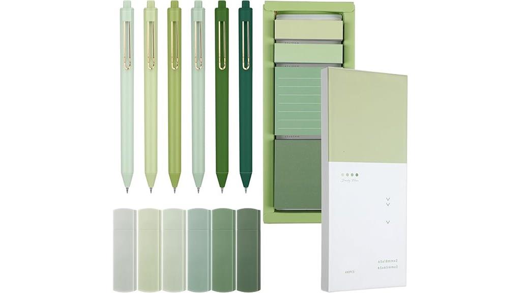 green aesthetic stationery set